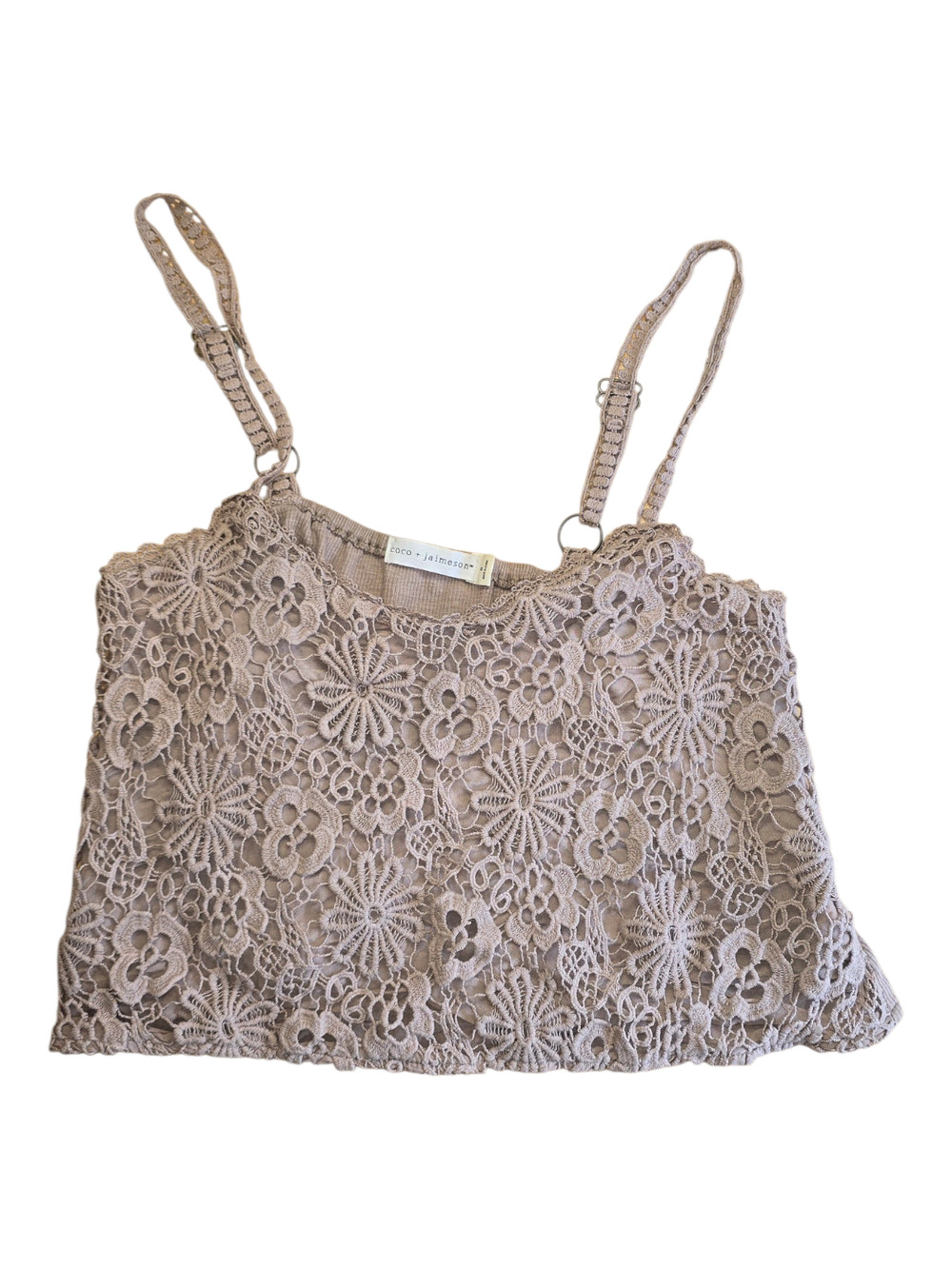 Y2k Coquette Balletcore Coco & Jaimeson Tan Floral Lace Crop Top Tank Size S